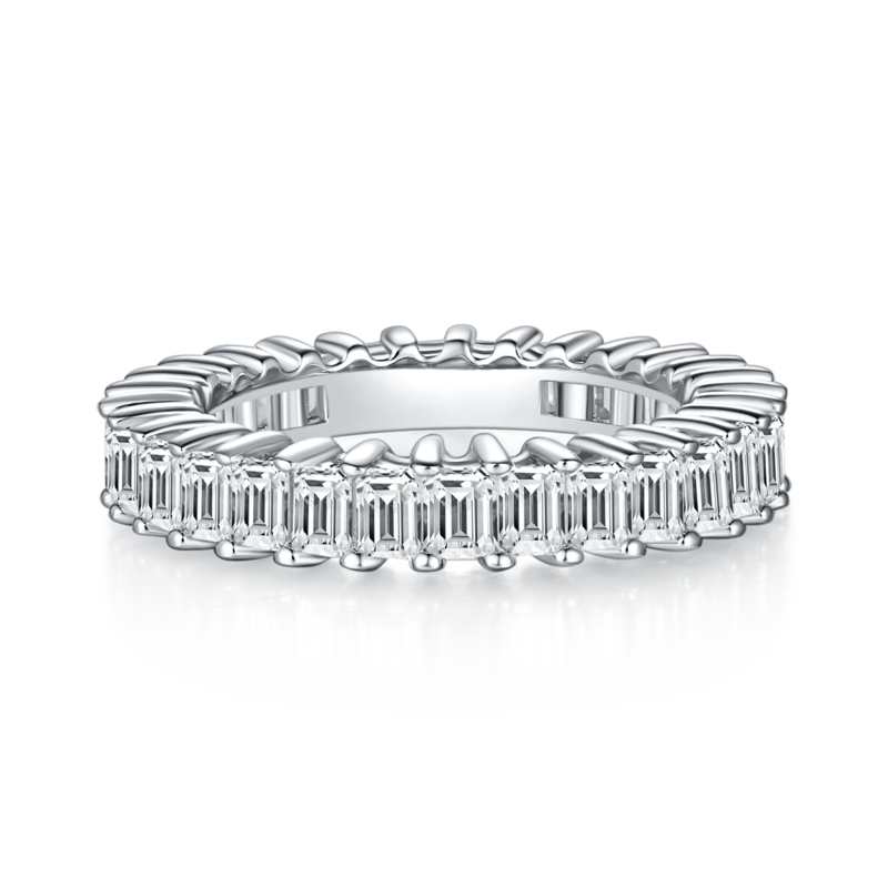 Rectangular full body lined ring S925 silver plated platinum moissanite diamond women's ring 4.6 carats D-grade